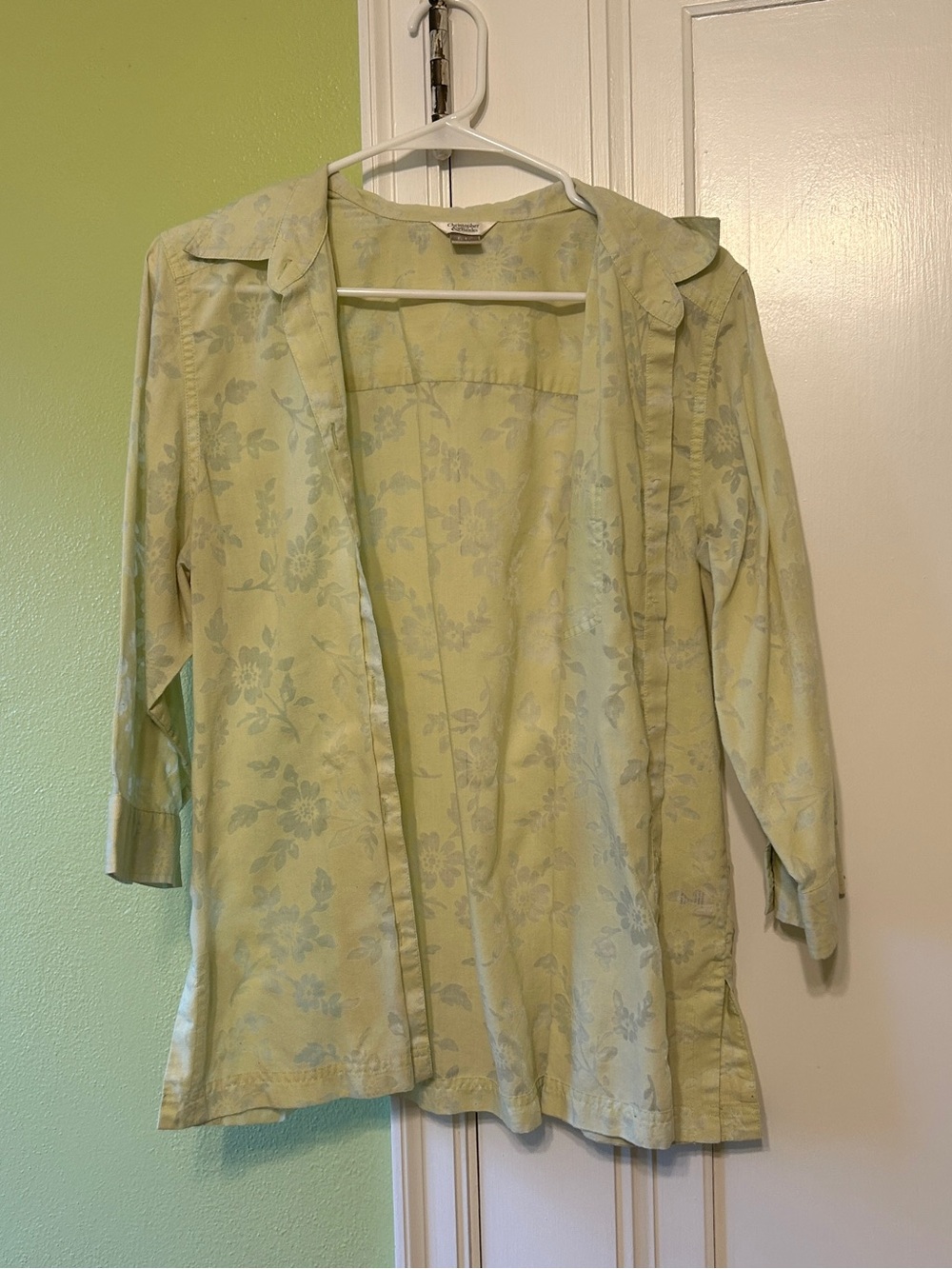 Christopher & Banks Pale Yellow-Green Floral Button-Up